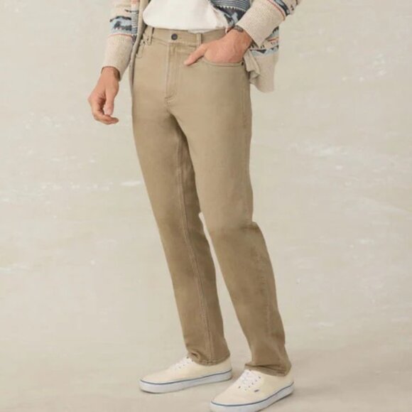 Faherty Khaki Stretch Terry Slim Straight Jeans Men's Five Pocket Everyday 31x30 - Picture 1 of 10